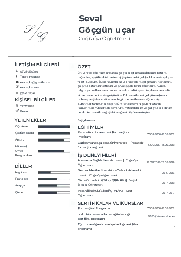 Coğrafya Öğretmeni CV Örnekleri cv indir
